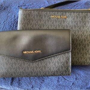 Michael Kors Black and Gray Signature Bag and Clutch